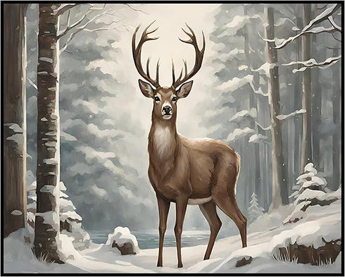 Posterizer 1 pcs- A deer in a beautiful jungle in winter-Art for Animal Lovers-Landscape & Nature Art- Gift for Men Women Entrepreneur Teens-Livin...